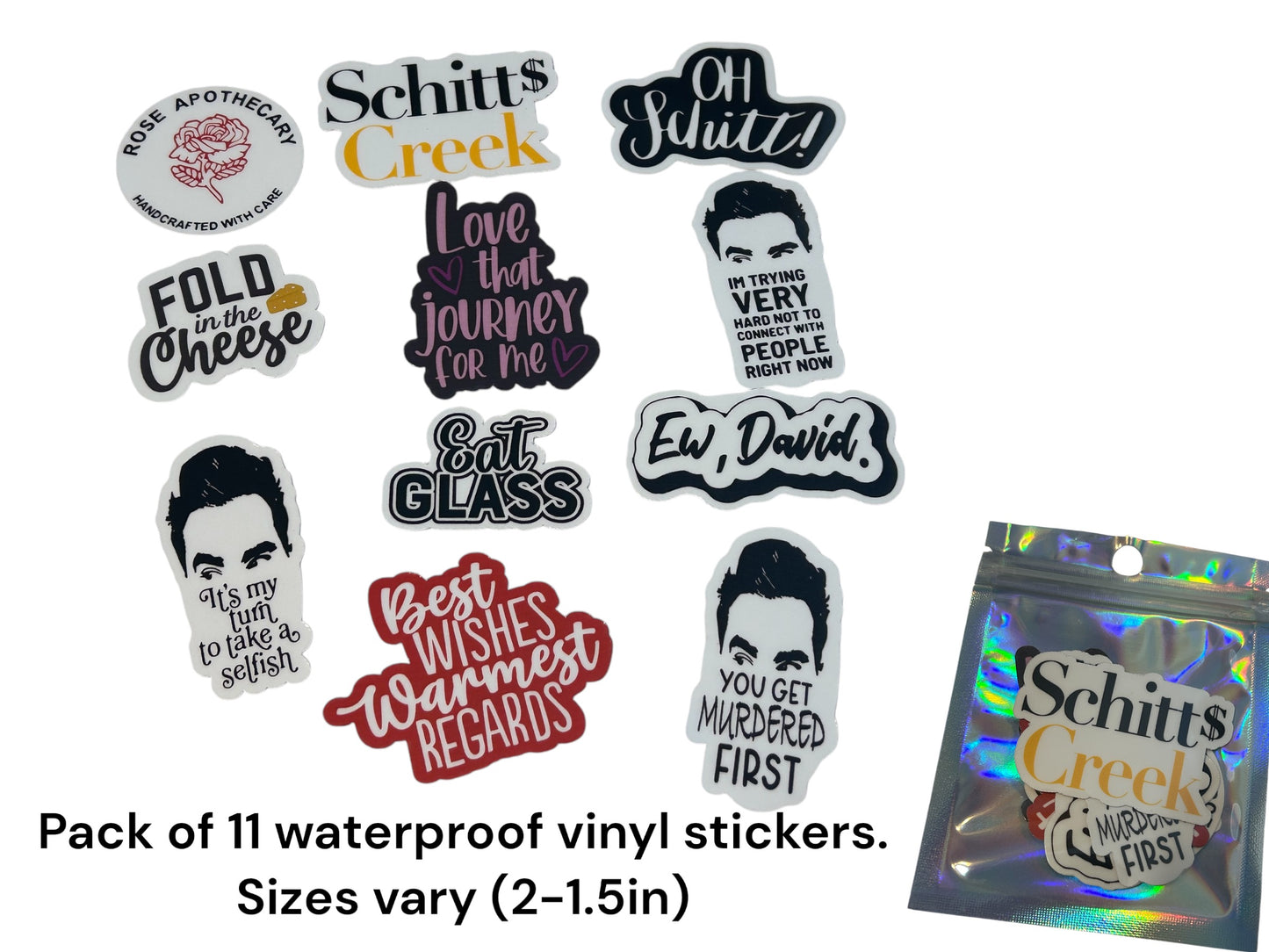 Schitts Creek themed gift set, Schitts Creek themed care package, David Rose mug, David Rose Candle, Schitts Creek Game, Schitts Creek Vinyle stickers, Schitts Creek Christmas Gift set