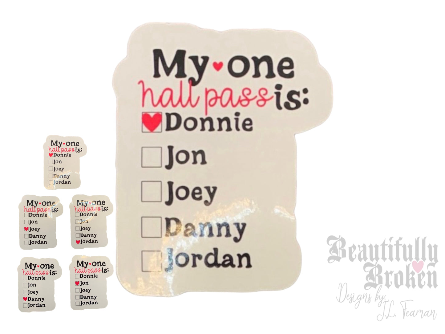 New Kids inspired Hall Pass Vinyl Sticker- Donnie, Jordan, Joey, Danny, & Jon- pick your hall pass!