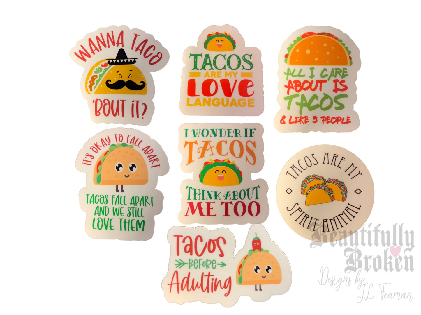 Taco themed funny vinyl stickers- 7 to choose from or get the whole set