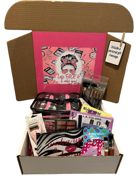 Let’s face it, I miss you! Care package, makeup themed gift set, cosmetic bag, makeup brushes, gift for her, college care package