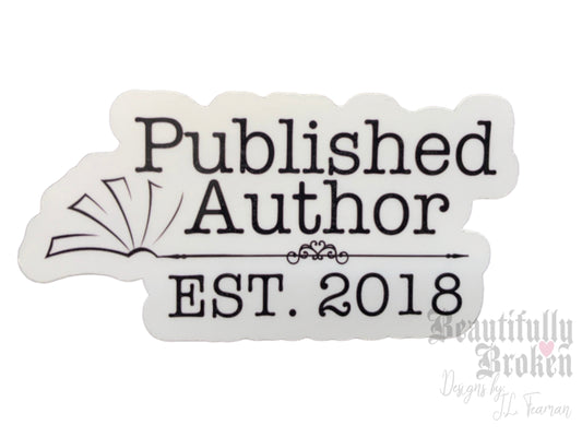 Customized vinyl sticker for authors/writers - published author established with year