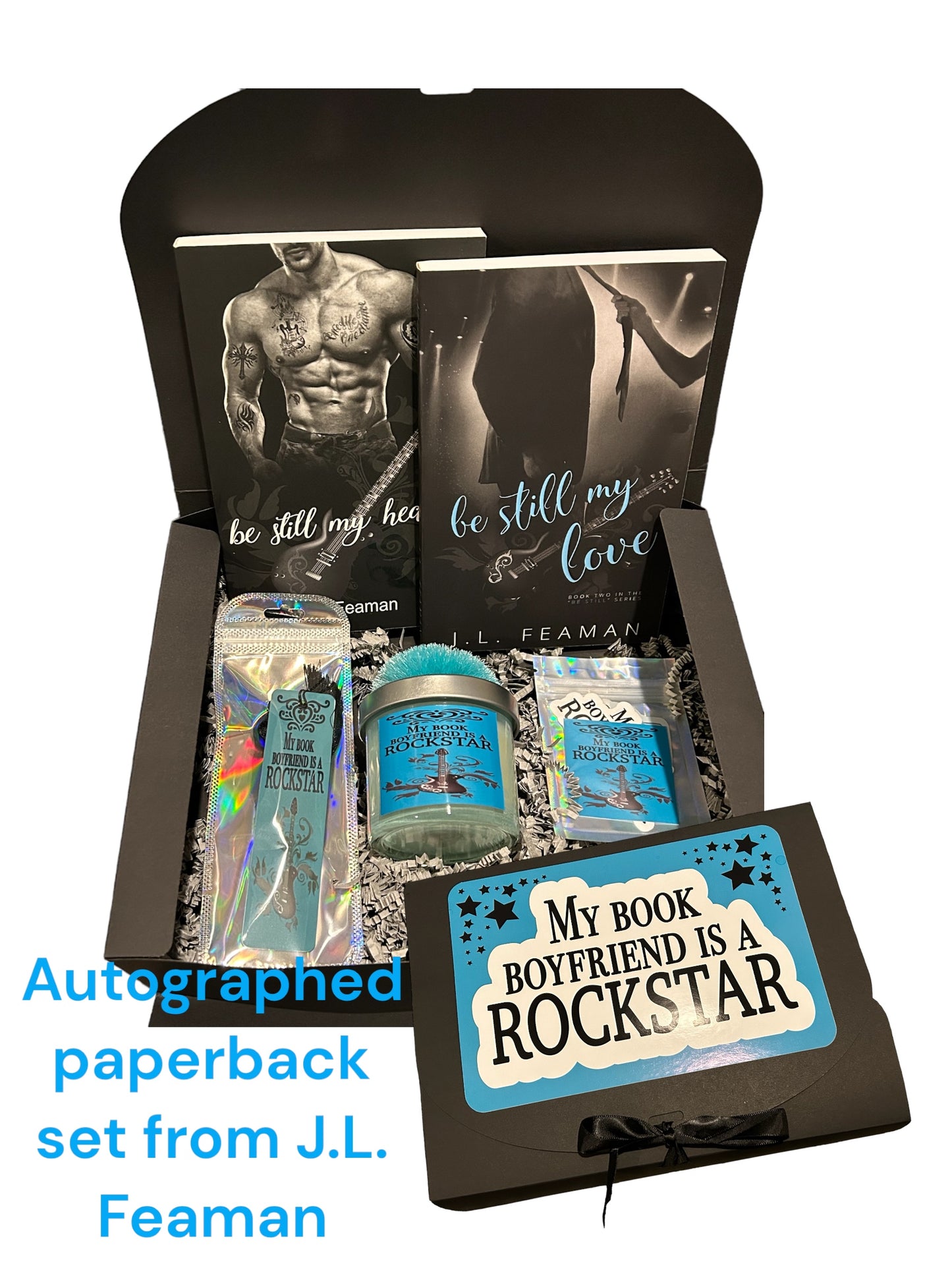 Rockstar romance book box gift set, autographed book set with personalized message from author, rockstar book boyfriend themed gift set, care package dirty book lover, smut