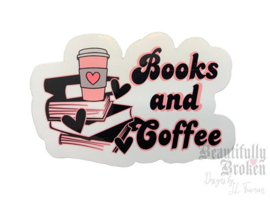 Books and coffee vinyl sticker for book and coffee lovers. Sticker for those that love reading!