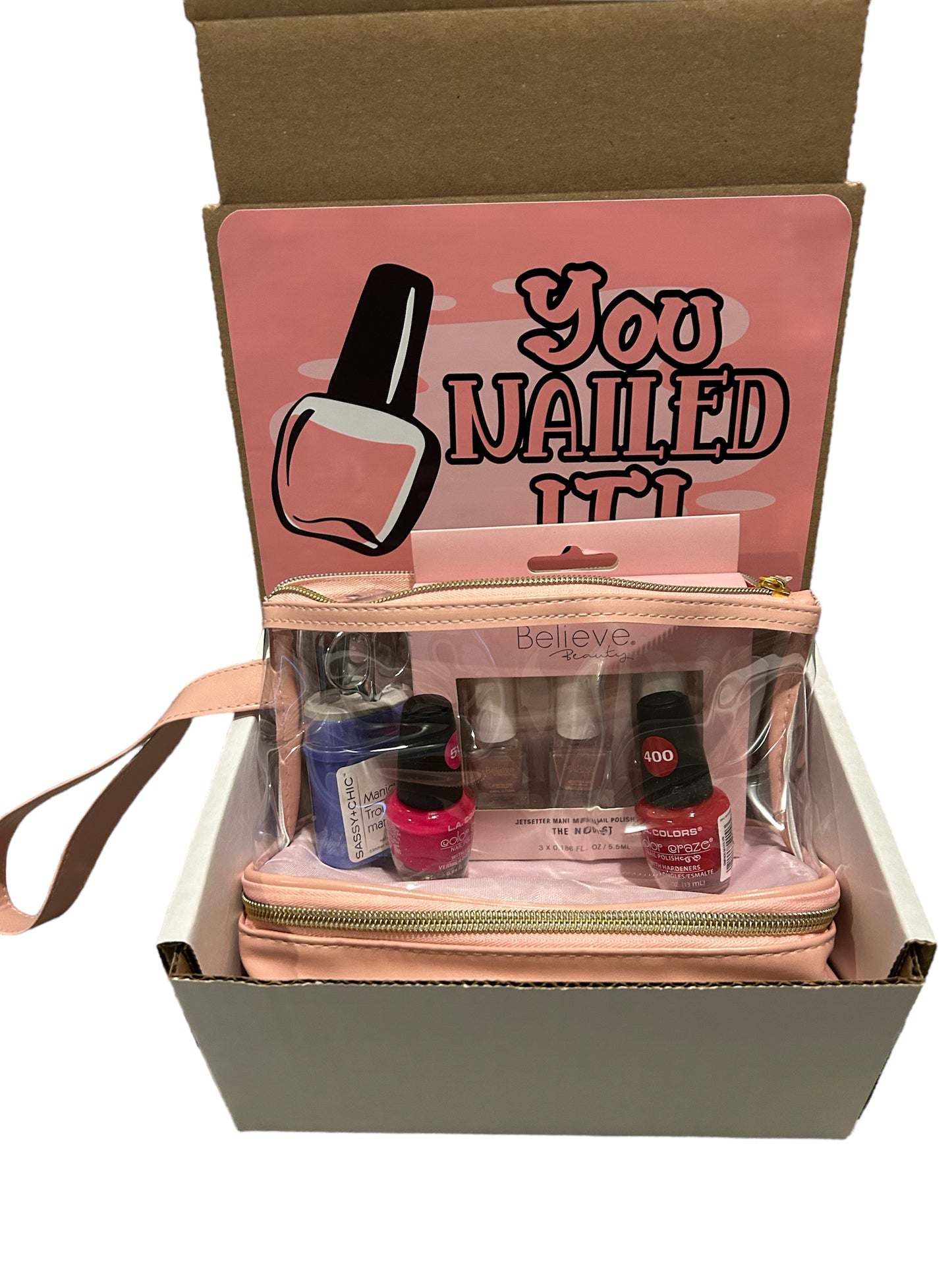 You  Nailed it! Celebratory gift set, care package, nail care, manicure themed box set, gifts for her, college care package,