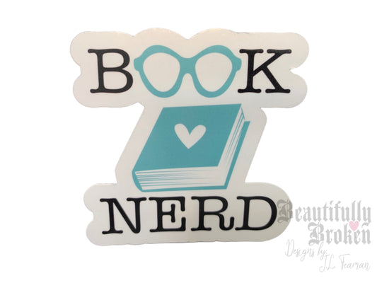 Book nerd vinyl sticker with book and glasses- perfect for any book lover and avid reader