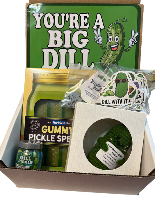 You’re a big dill pickle themed care package, pickle themed gift set, emotional support pickle, pickle stickers, pickle box set