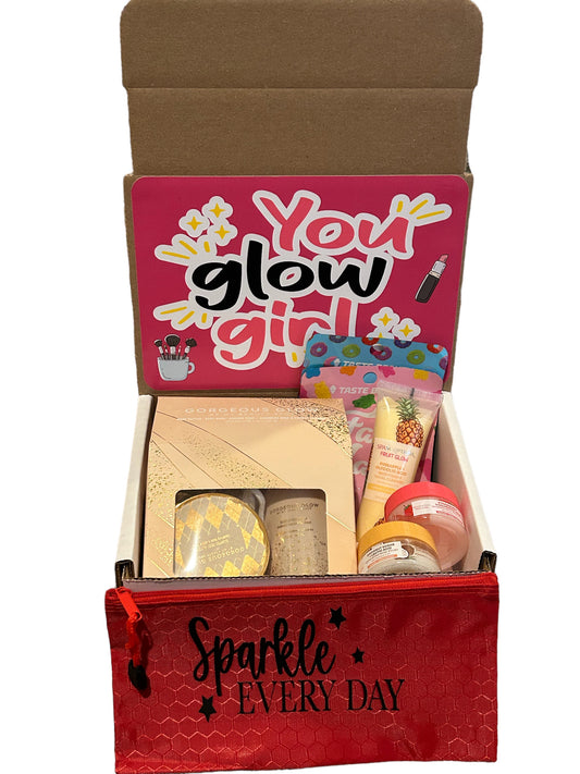 You “glow” girl care package, gift set, gift for her, gift for college, face mask gift set, box set