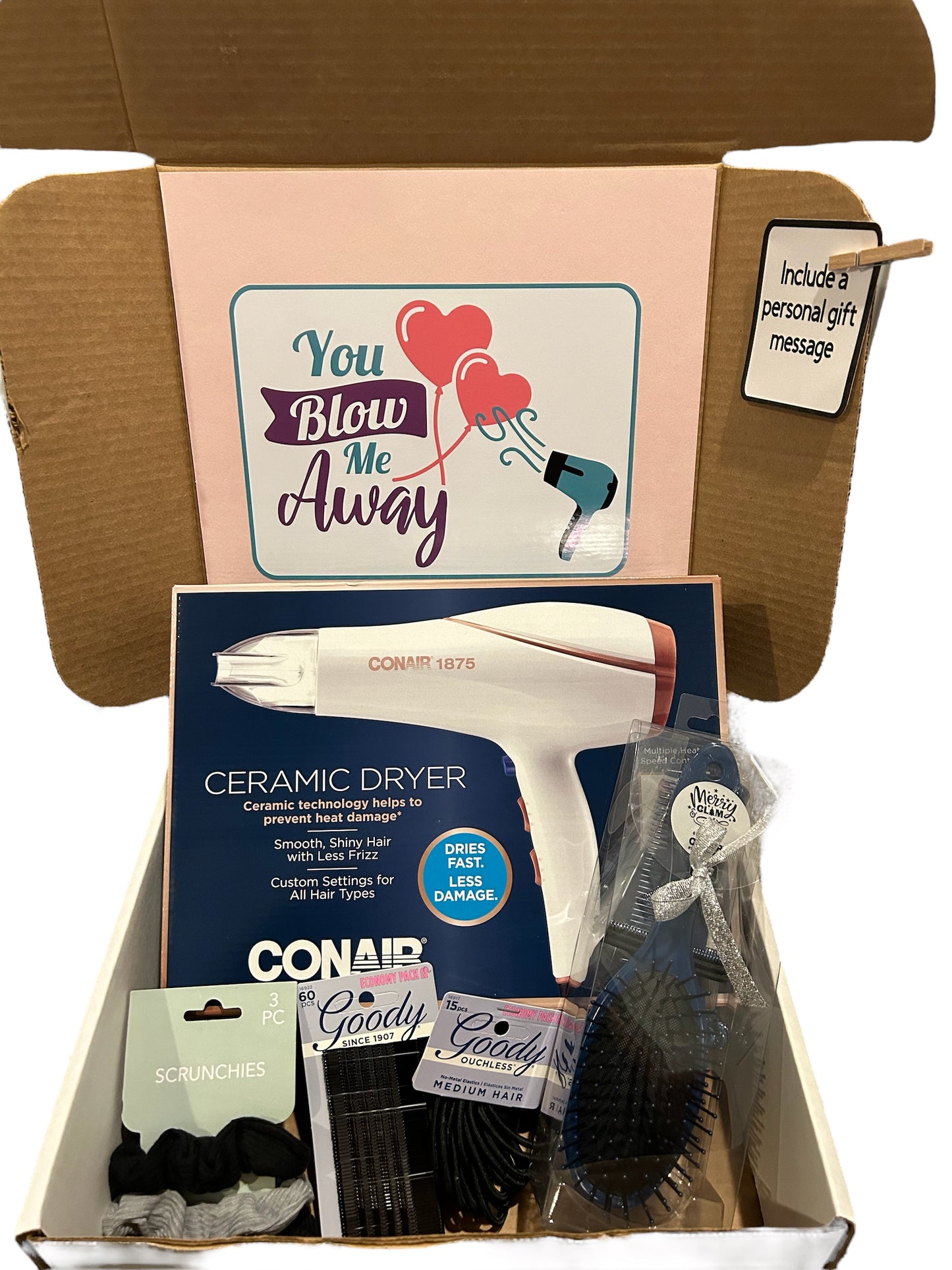 You blow me away motivational care package, gift set, blow dryer, hair care box set, gift for her,