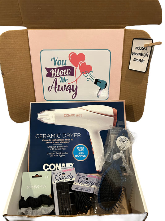 You blow me away motivational care package, gift set, blow dryer, hair care box set, gift for her,