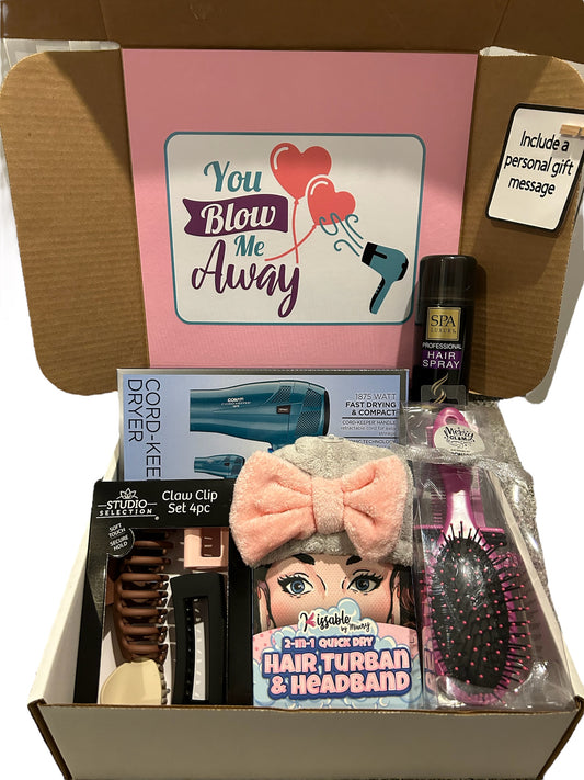 You blow me away motivational care package, gift set, blow dryer, hair care box set, gift for her,