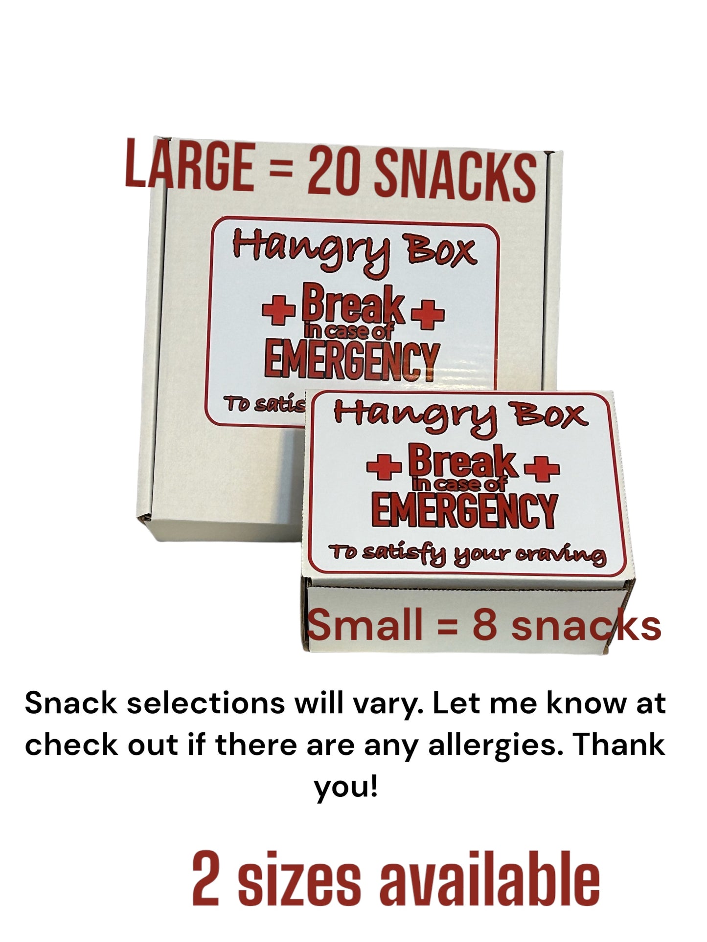 Hangry box - break in case of emergency snack box, college care package, snack gift set, final exam,