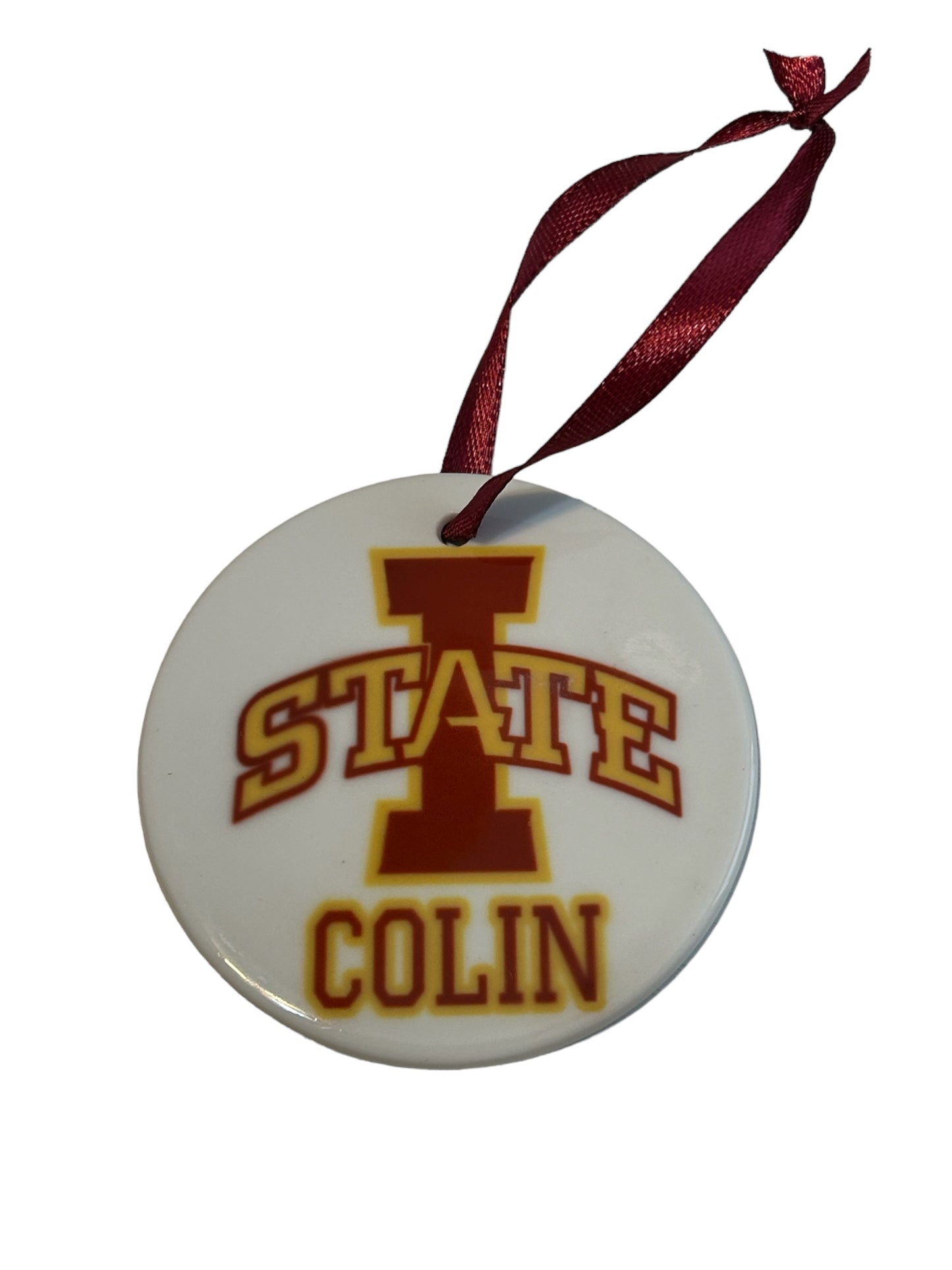 Personalized Iowa State University Christmas ornament, ISU, option personalized message