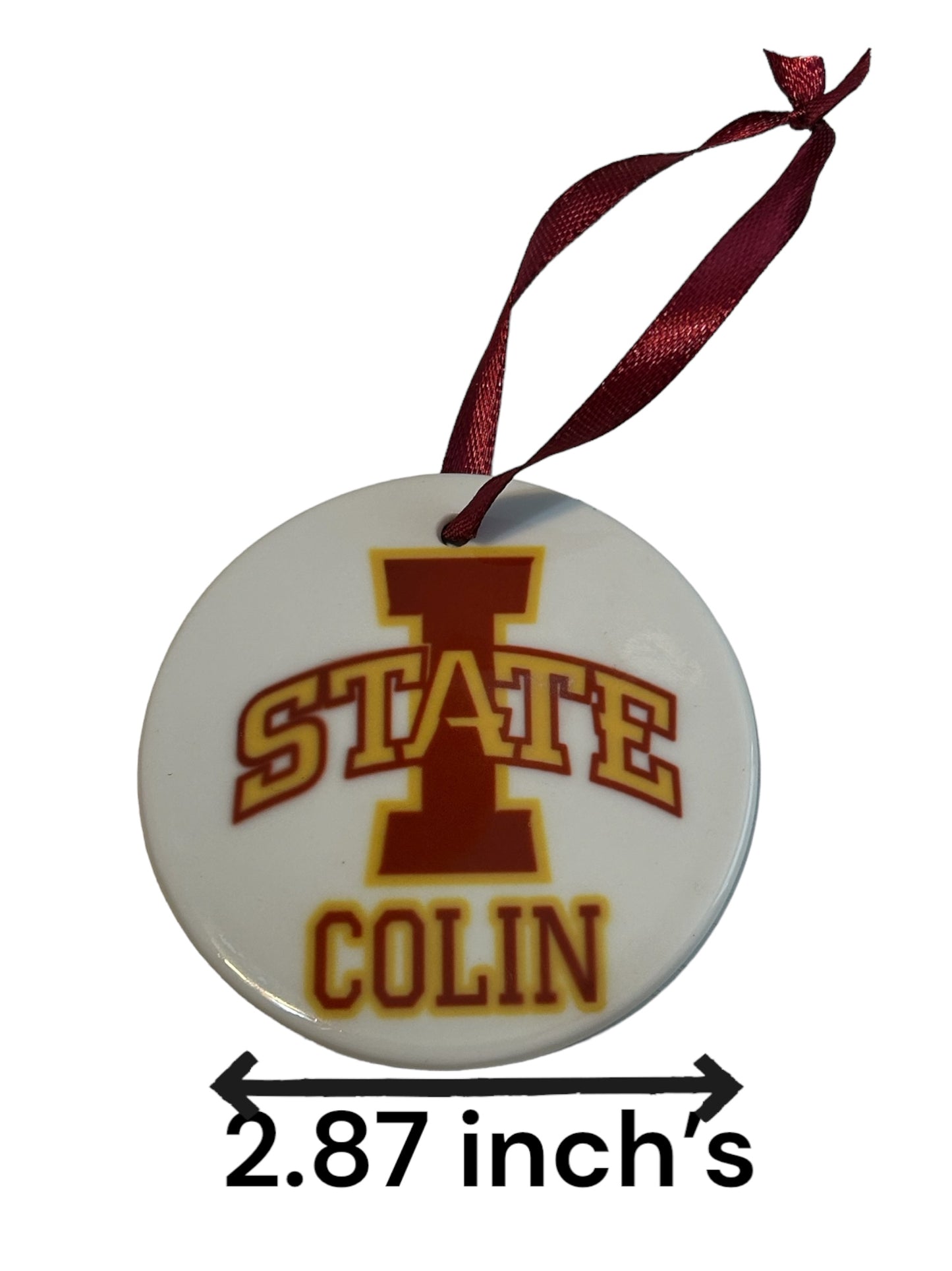 Personalized Iowa State University Christmas ornament, ISU, option personalized message