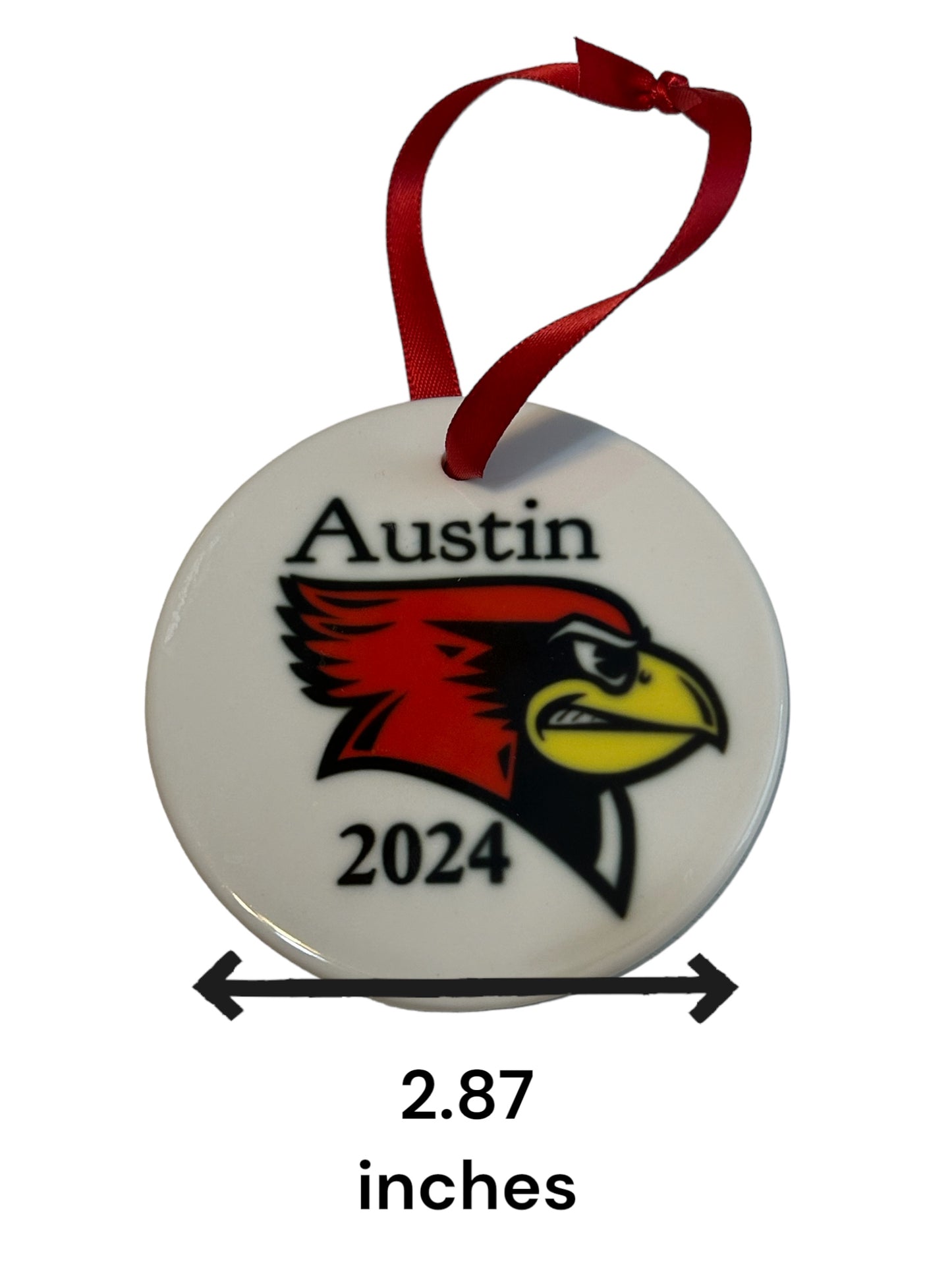 Personalized Illinois State University Christmas ornament, ISU redbird, with graduation year