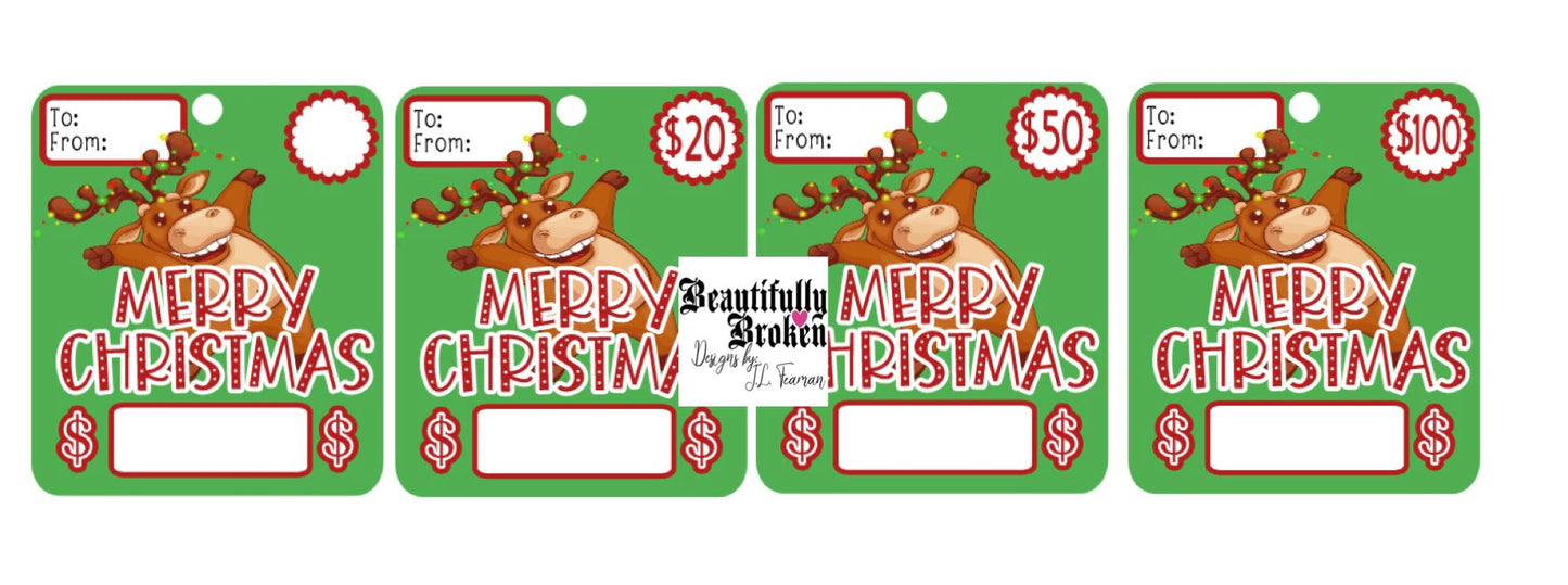 Christmas cash, reindeer, fun/creative money holder Christmas gift. Money not included. Available in 20, 50, 100, or blank- money card