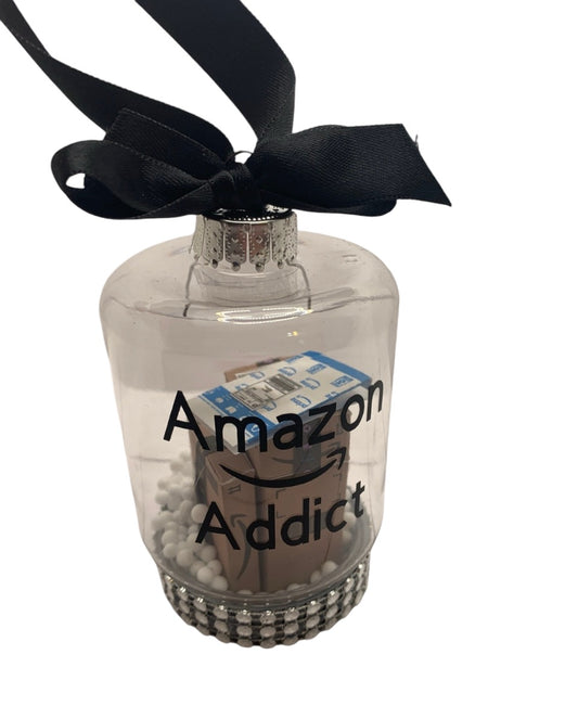 Amazon Addict Christmas Ornament - Perfect gift for your favorite Amazon shopaholic. Tiny Amazon packages in ornament.