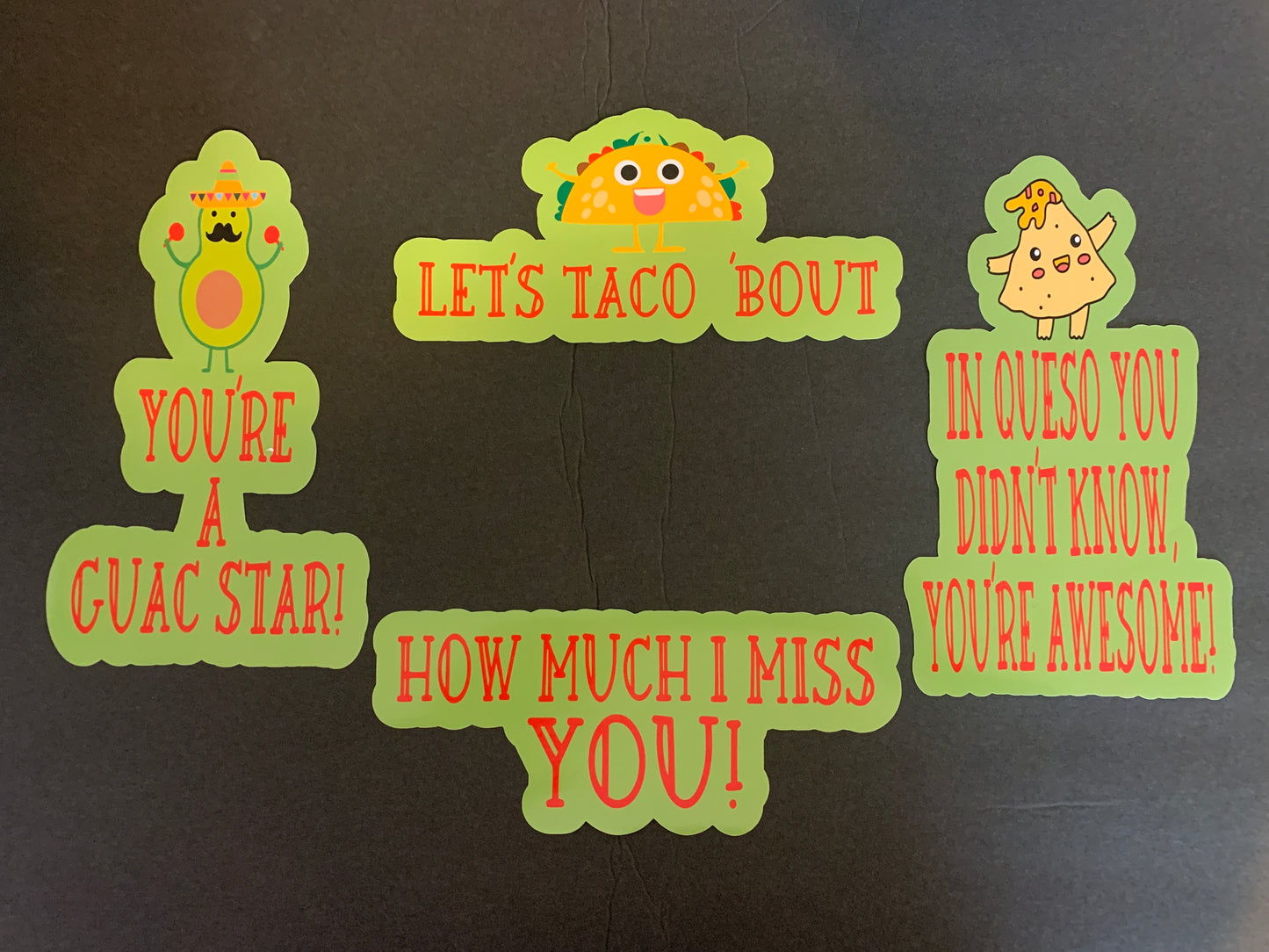 Taco/guac/queso/ cinco de Mayo/ themed care package box decor/stickers/labels - Tex-Mex food themed college care package