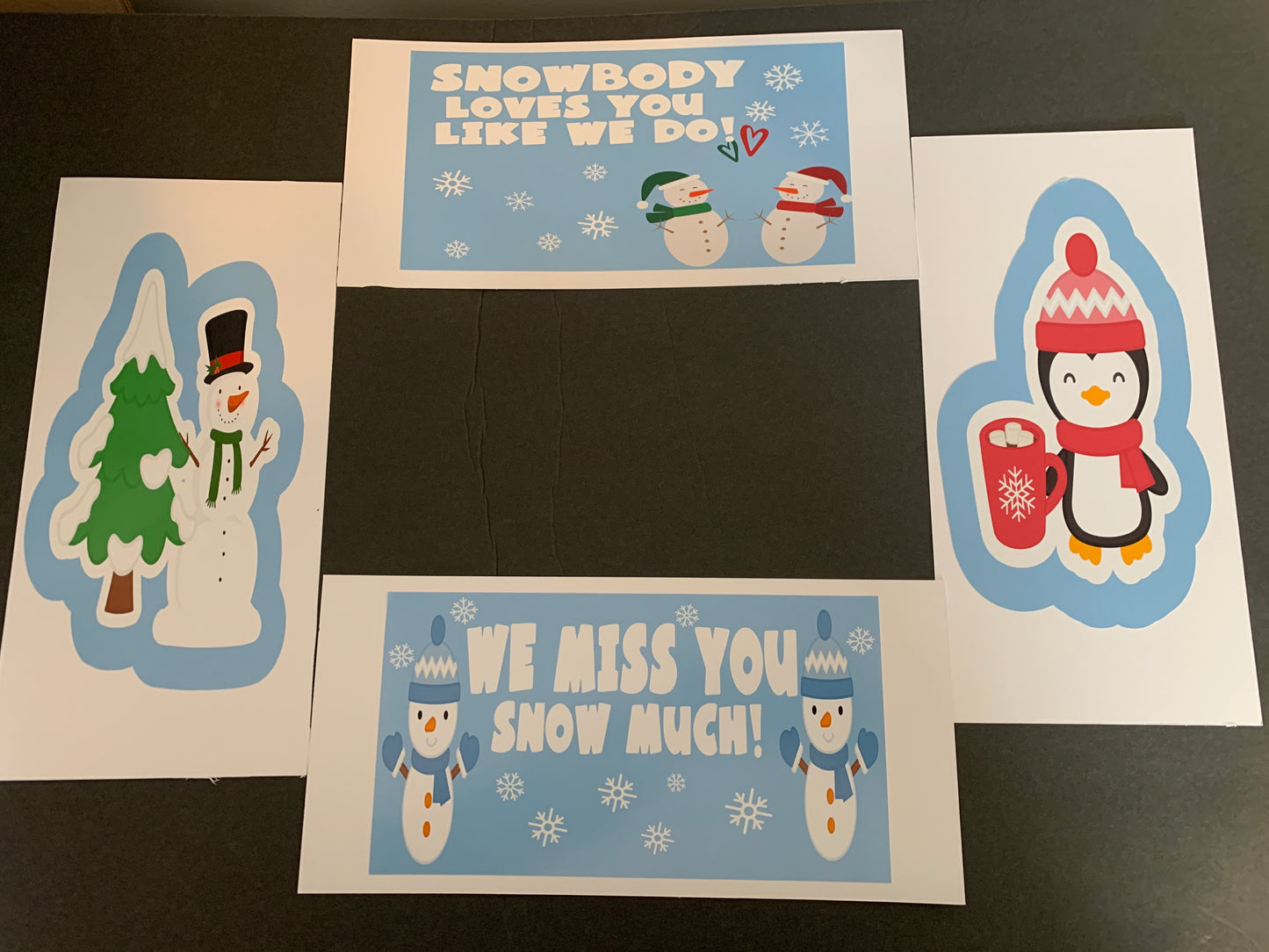 Snow/snowman themed care package box decor/stickers/labels - snowbody loves you like we do- we miss you snow much