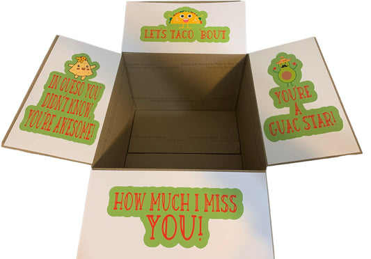 Taco/guac/queso/ cinco de Mayo/ themed care package box decor/stickers/labels - Tex-Mex food themed college care package