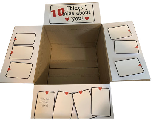 10 things I miss about you themed care package box decor/stickers/labels - write your own messages- perfect for college student or loved one