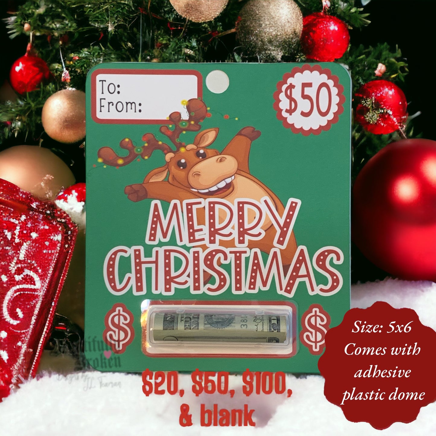 Christmas cash, reindeer, fun/creative money holder Christmas gift. Money not included. Available in 20, 50, 100, or blank- money card