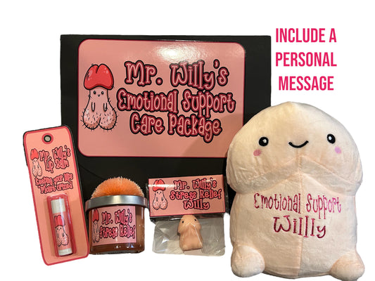 Mr. Willy Emotional Support Care Package -  gift set, Mature, Penis theme gift set, 18+ adult box set, bachelorette party gift, divorce gift, gift for her