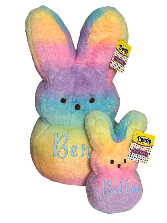 Peeps plush personalized Easter bunny basket filler, Easter gift, Jumbo peep and mini peep, rainbow peep