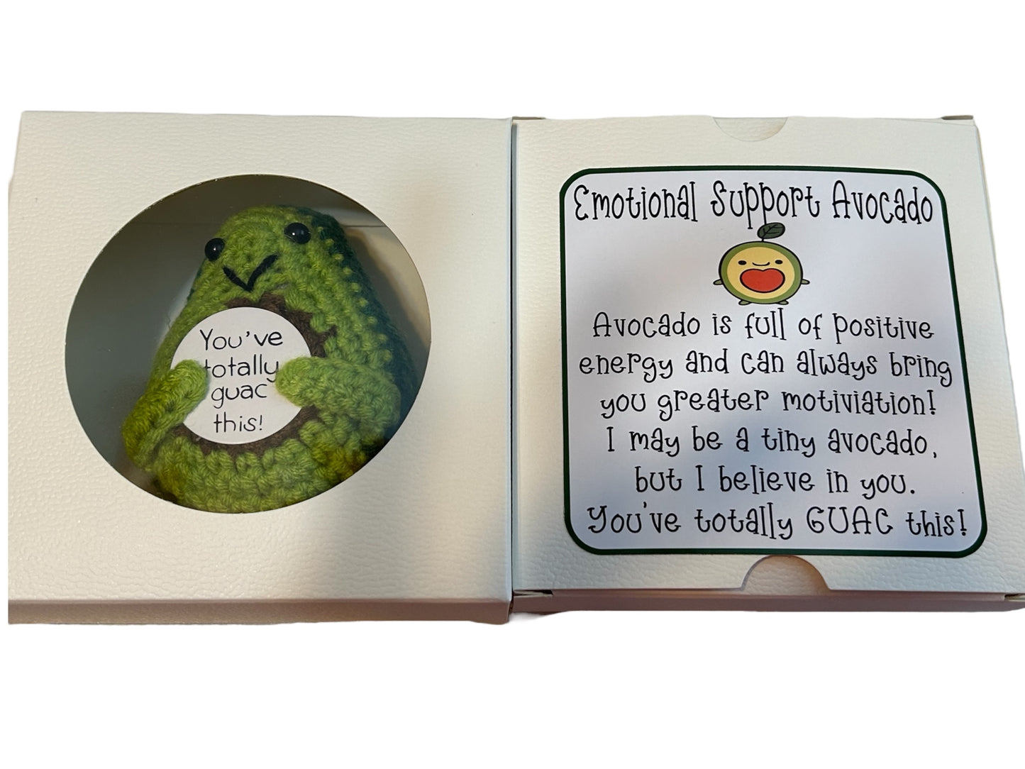 Positive Avocado, you guac this, crochet cute decor, gift box, college care package, final exam survival, motivational gift