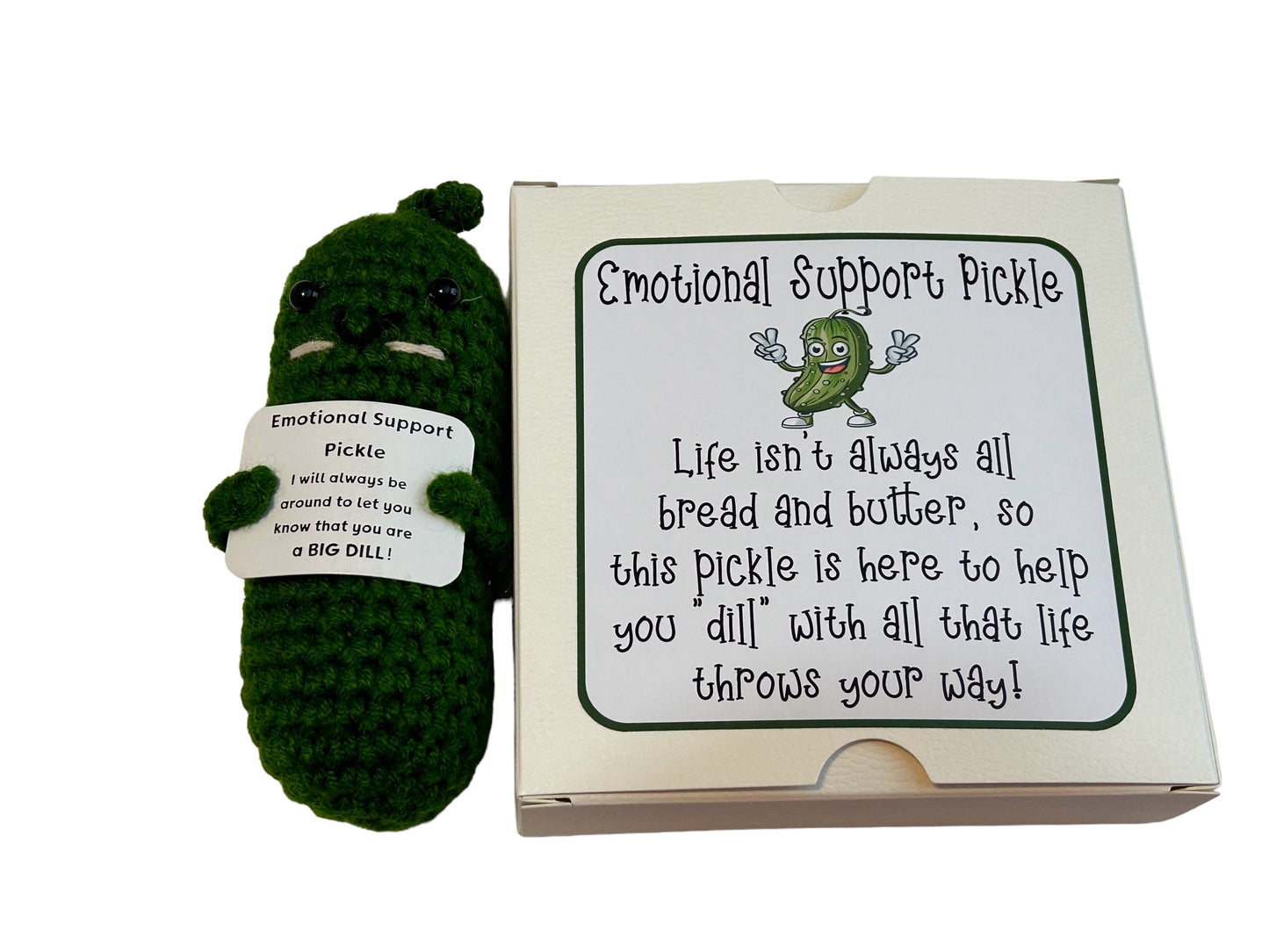 Emotional Support Pickle, you are a big DILL, crochet cute decor, gift box, college care package, final exam survival, motivational gift, positive pickle