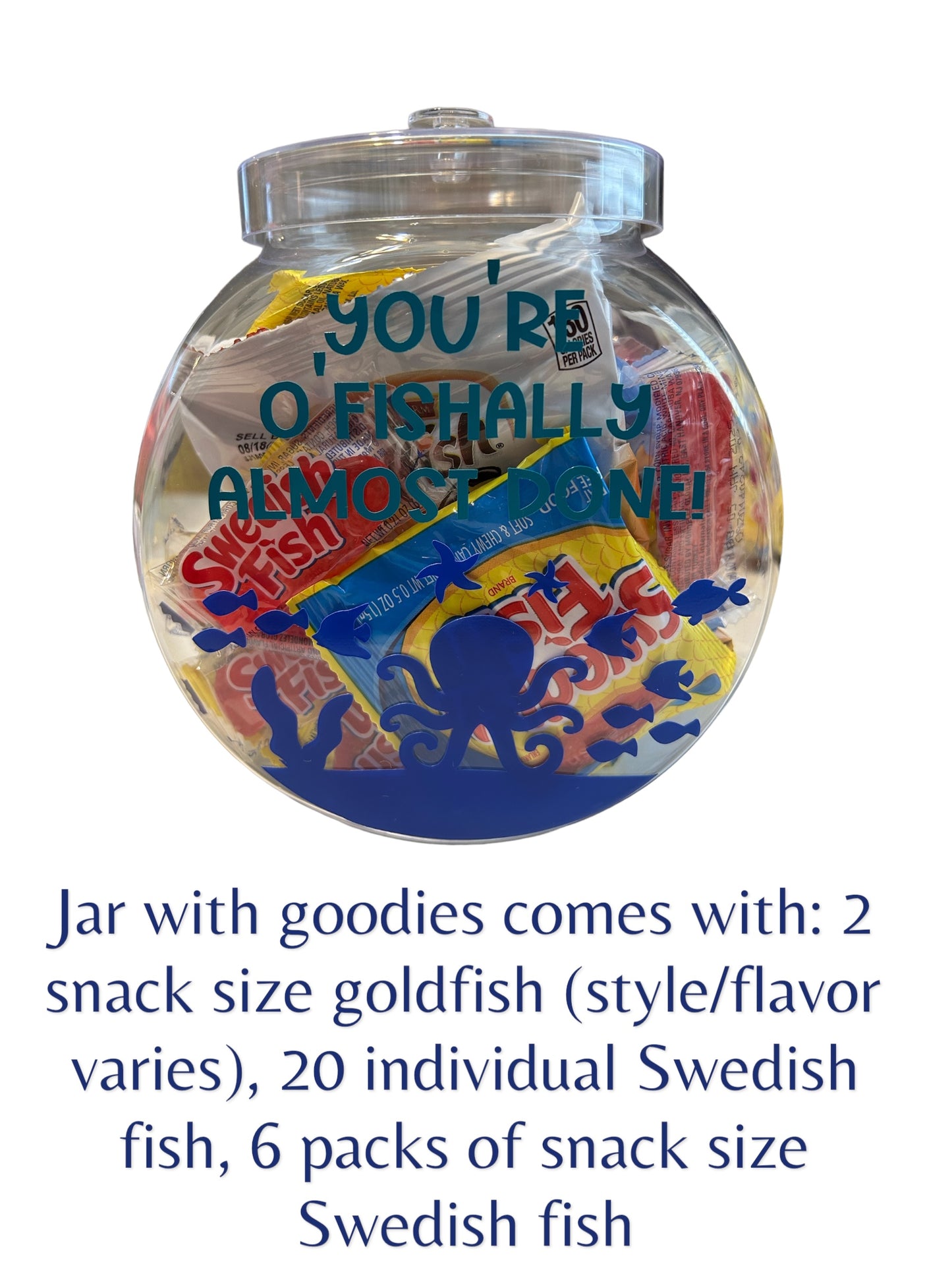 Final Exam Kit, College Care Package, You're O'fishally almost done, Fish themed care package, Fish themed candy jar, Fish themed gift set