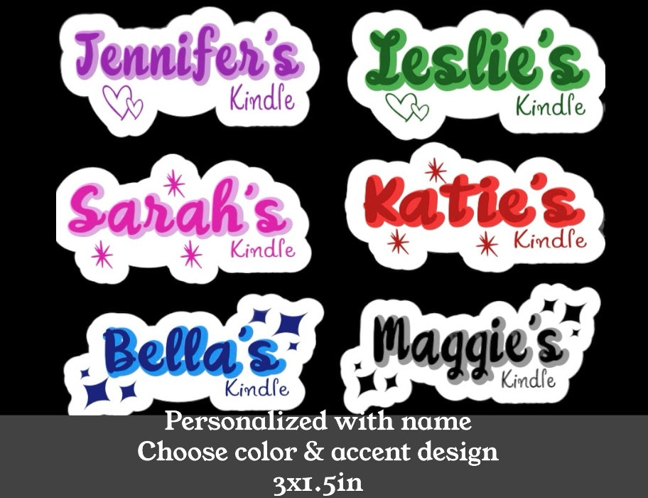 Personalized vinyl sticker for Kindle e-reader, Kindle name sticker