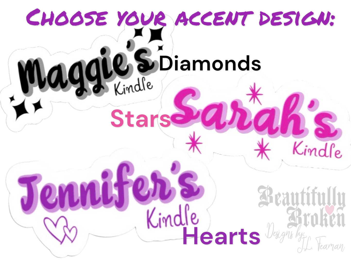 Personalized vinyl sticker for Kindle e-reader, Kindle name sticker