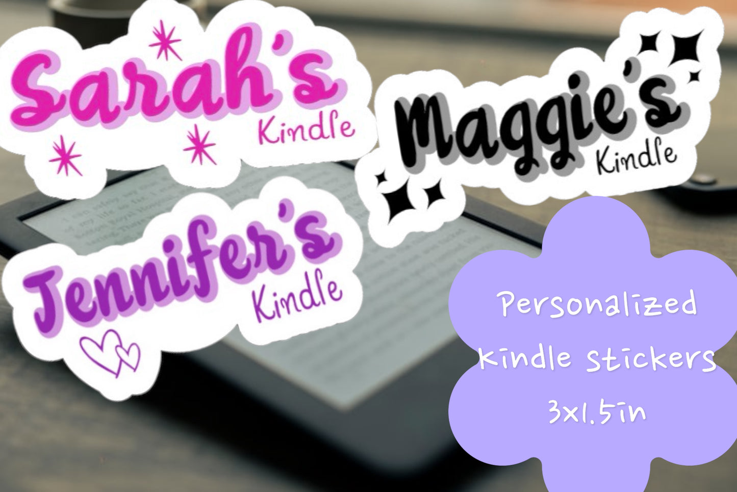 Personalized vinyl sticker for Kindle e-reader, Kindle name sticker