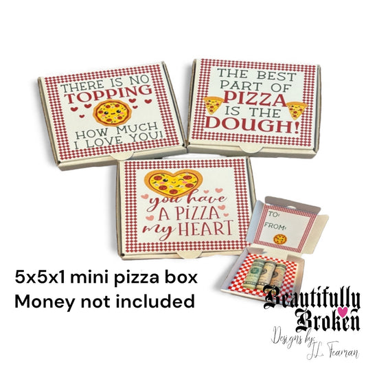 Mini pizza box gift box - fun/creative money holder. Christmas money gift, pizza cookie box, money card, dough, pizza my heart,