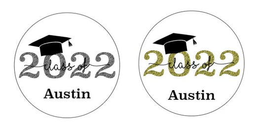 Graduation class of  2023/2024 personalized stickers for envelopes, candy, bags. 4 sizes and 2 colors to choose from