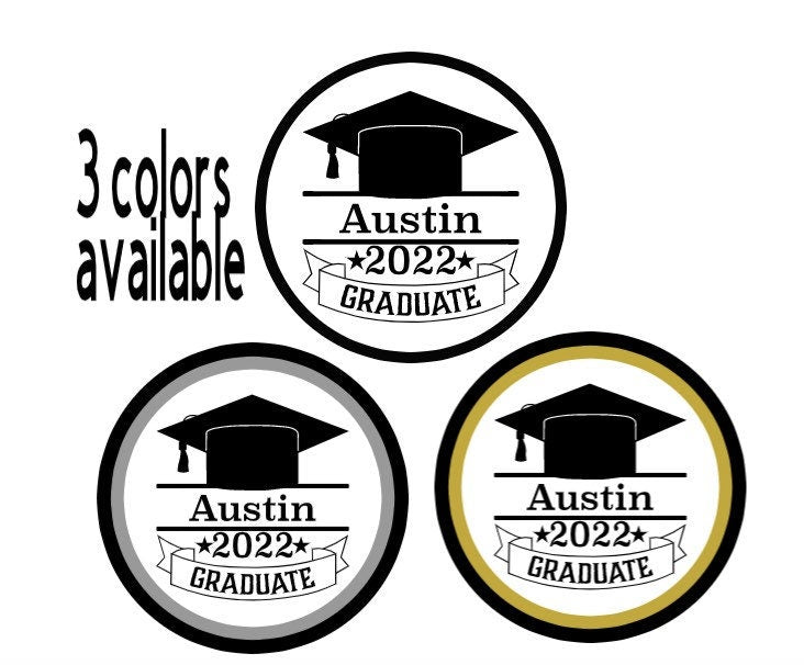 Graduation class of 2023/2024 personalized stickers for envelopes, candy, bags. 4 sizes and 3 colors to choose from