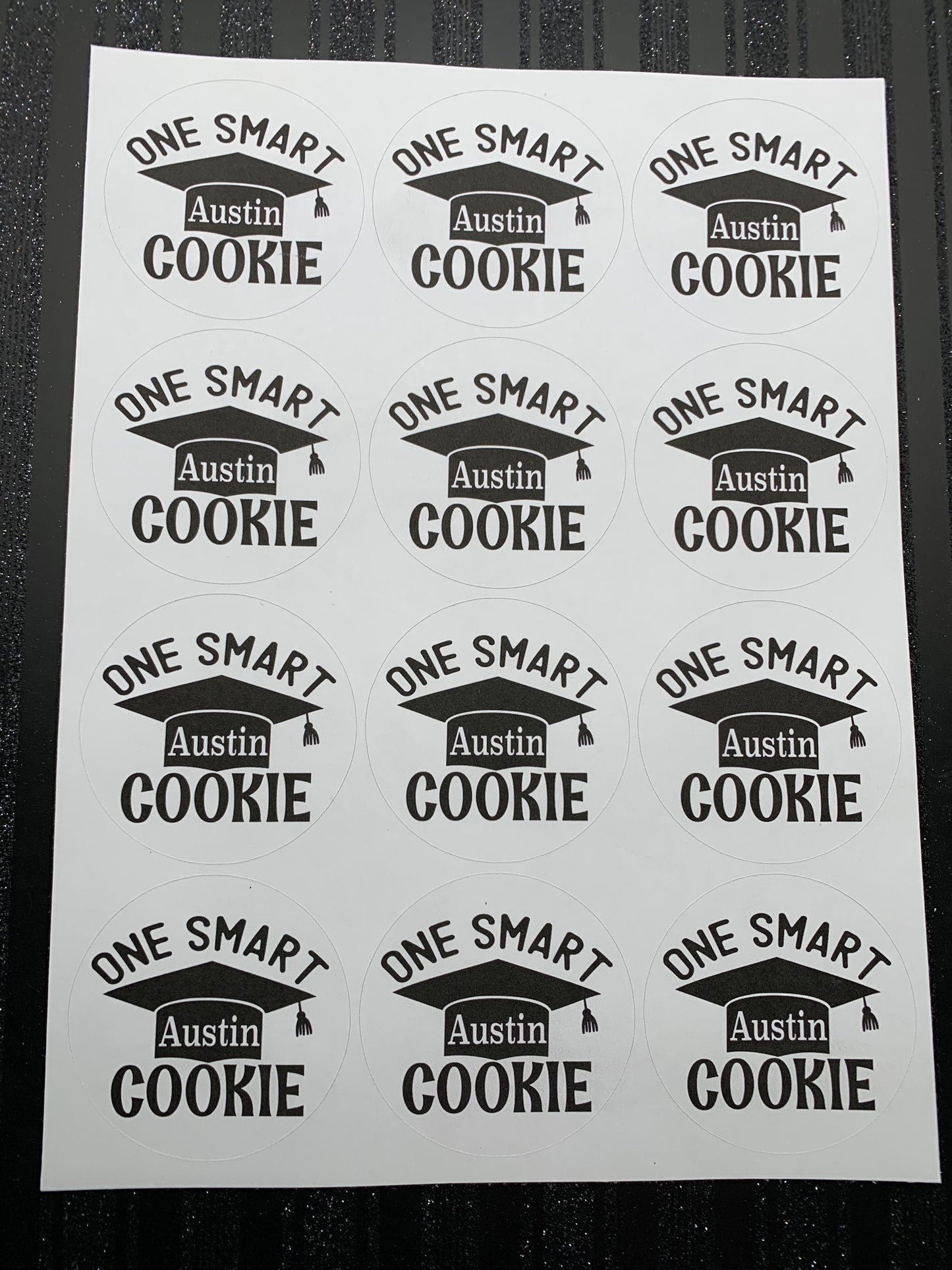 Graduation one smart cookie personalized stickers for envelopes, candy, bags. 4 sizes & many colors to choose from