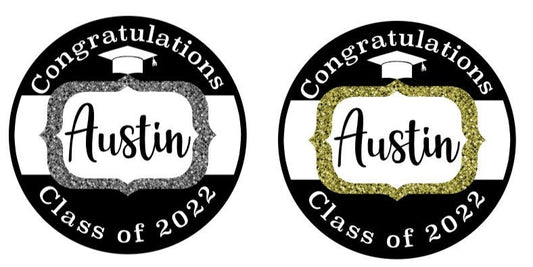 Graduation class of 2023/2024 personalized stickers for envelopes, candy, bags. 4 sizes and 2 colors to choose from