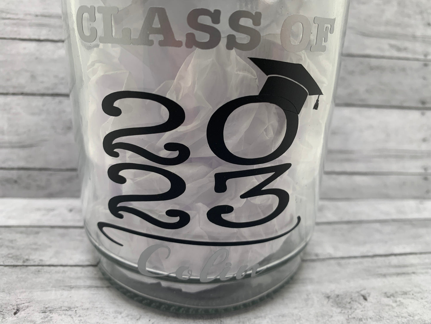 Personalized graduation gift jar - party decor, keepsake gift, centerpiece- class of 2023/2024- candy jar, money holder