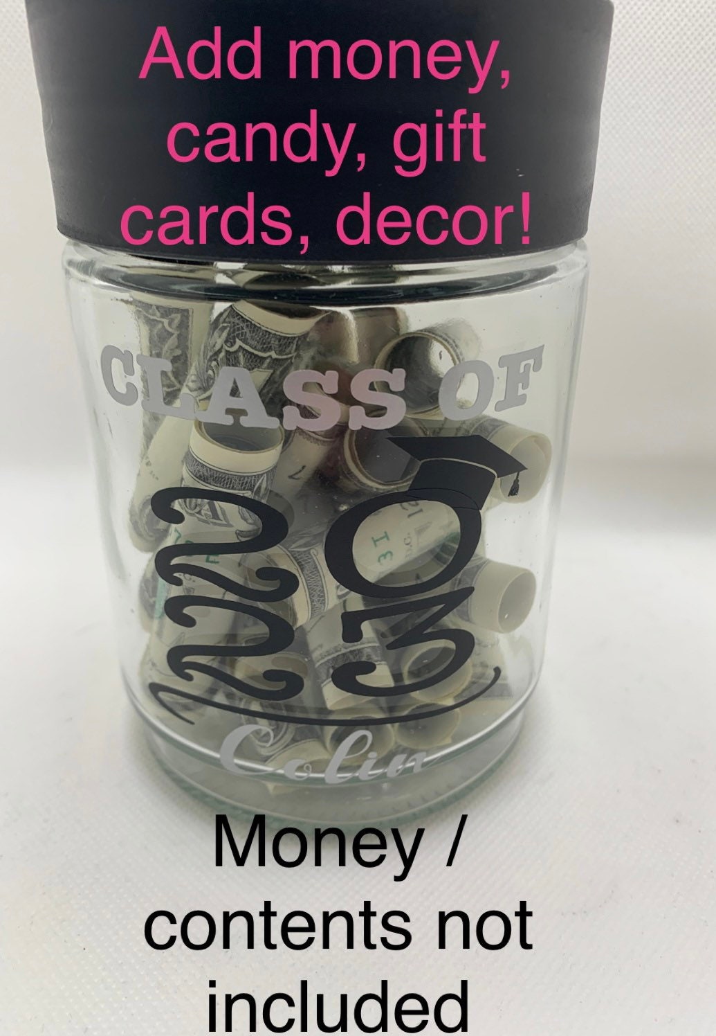 Personalized graduation gift jar - party decor, keepsake gift, centerpiece- class of 2023/2024- candy jar, money holder