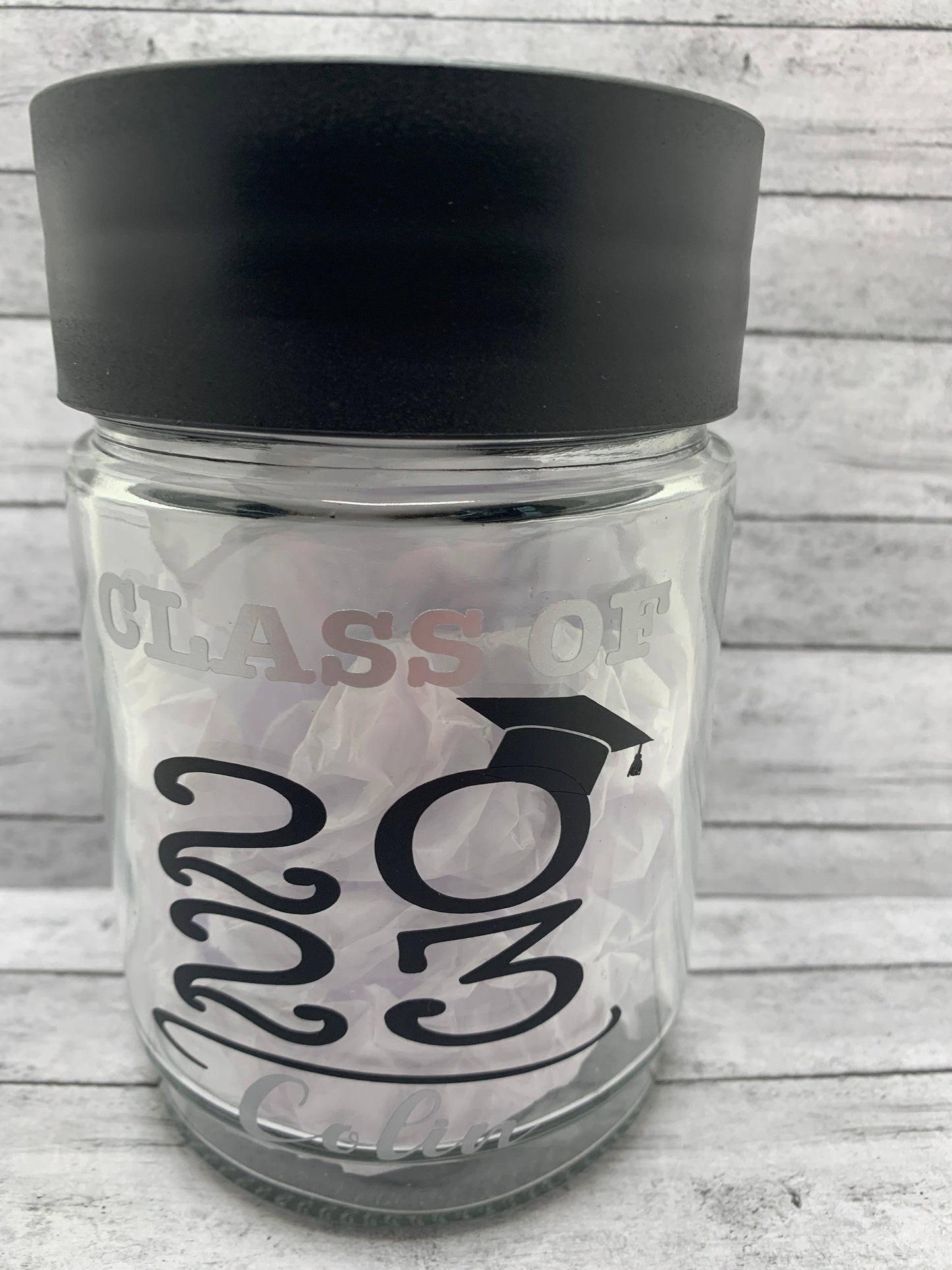 Personalized graduation gift jar - party decor, keepsake gift, centerpiece- class of 2023/2024- candy jar, money holder