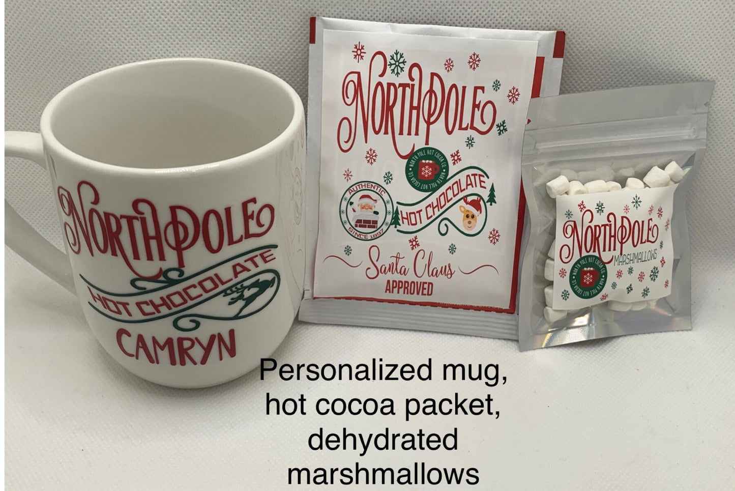 Personalized Christmas Eve Kit/ Santa sleigh gift set with Hot Cocoa Mug Set, Reindeer Food, Activities, elf kisses, Santa mug ornament