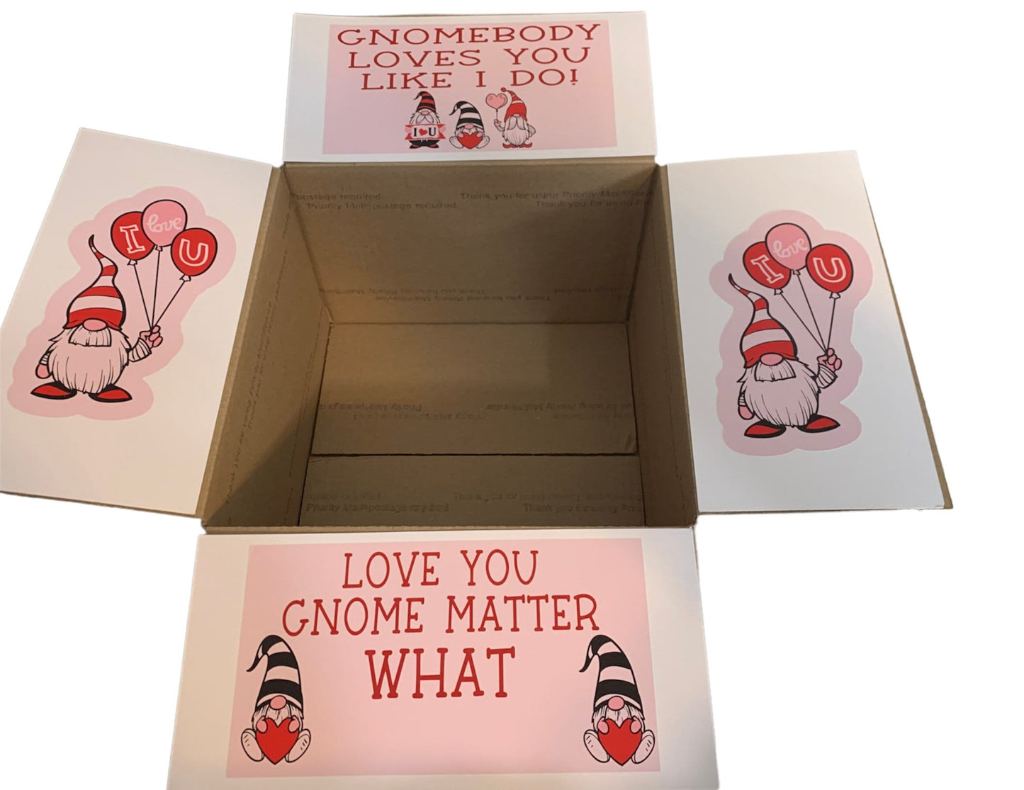 Gnome/love themed care package box decor/stickers/labels - Valentines Day - perfect for college students and loved ones