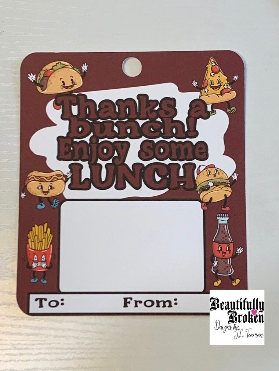 Teacher appreciation card, gift card holder, thank you card, food themed, thanks a bunch have some lunch, employee appreciation