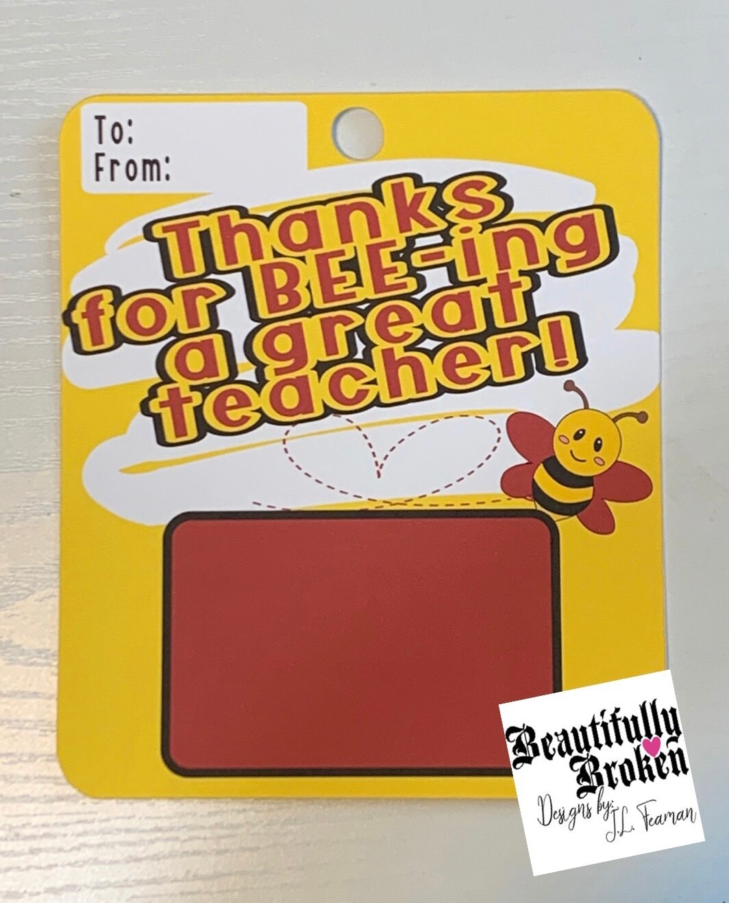 Teacher appreciation card, gift card holder, thank you card, bee themed, thanks for bee-ing a great teacher