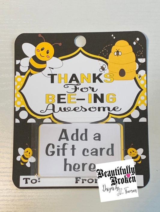 Employee appreciation, Teacher appreciation card, gift card holder, thank you card, friend gift, bee, great teacher gift, awesome