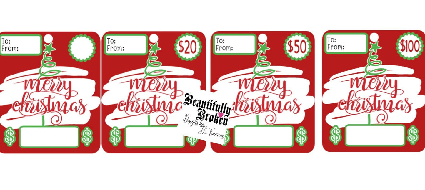 Christmas cash - fun/creative money holder Christmas gift. Money not included. Available in 20, 50, 100, or blank- money card