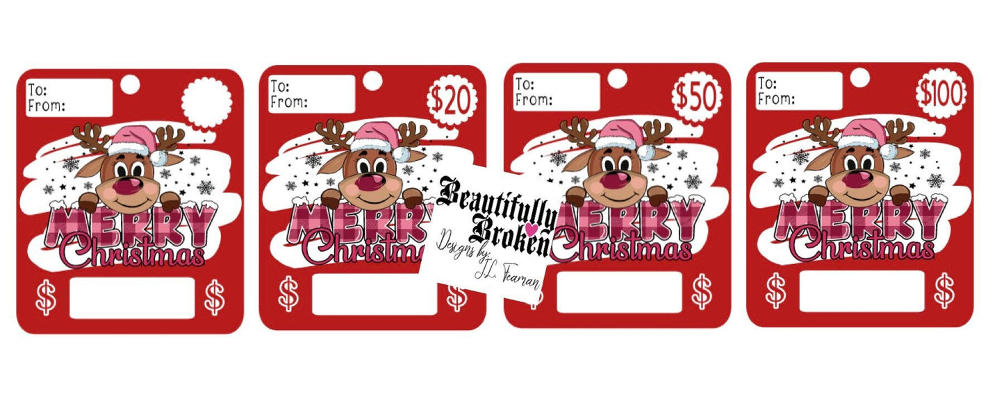 Christmas cash - reindeer, fun/creative money holder Christmas gift. Money not included. Available in 20, 50, 100, or blank- money card