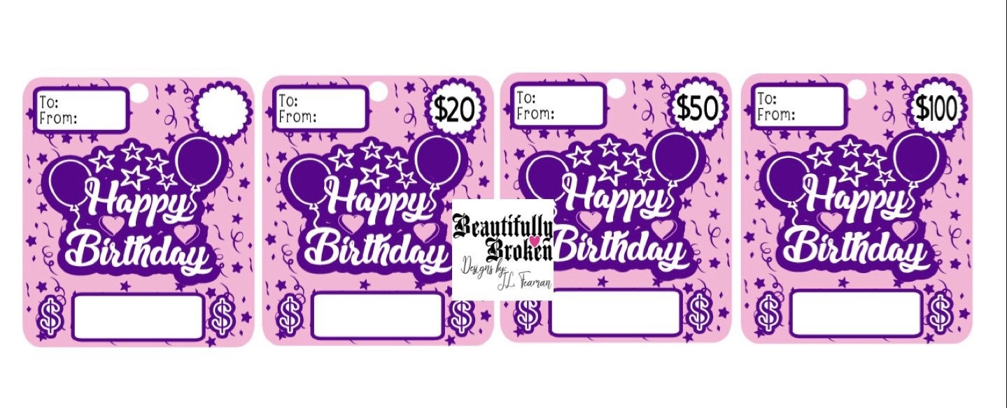 Happy Birthday - fun/creative money holder birthday gift. Money not included. Available in 20, 50, 100, or blank - money card