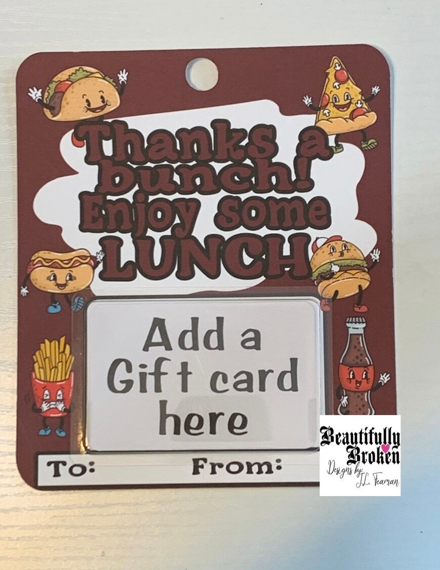 Teacher appreciation card, gift card holder, thank you card, food themed, thanks a bunch have some lunch, employee appreciation